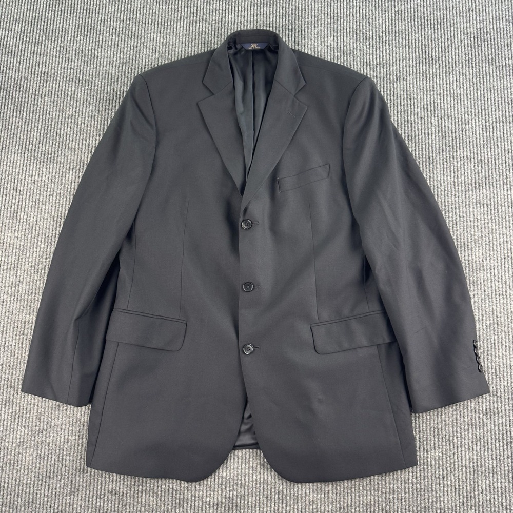 Brooks Brothers Suit Jacket 42L Black Wool Solid 346 Stretch Premium Designer